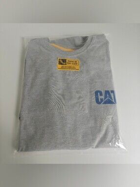 CAT Caterpillar Banner L/S T Heather Gray Crewneck Logo Graphic Tagless Size M